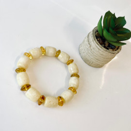 Milki White Amber Bracelet with Amber Beads, Natural Baltic Amber Bracelet 13.2 grams