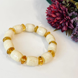 Milki White Amber Bracelet with Amber Beads, Natural Baltic Amber Bracelet 13.2 grams