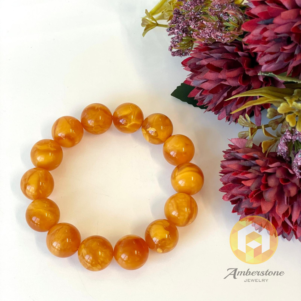 Orange Beaded Tiger Amber Bracelet, Premium Quality Baltic Amber