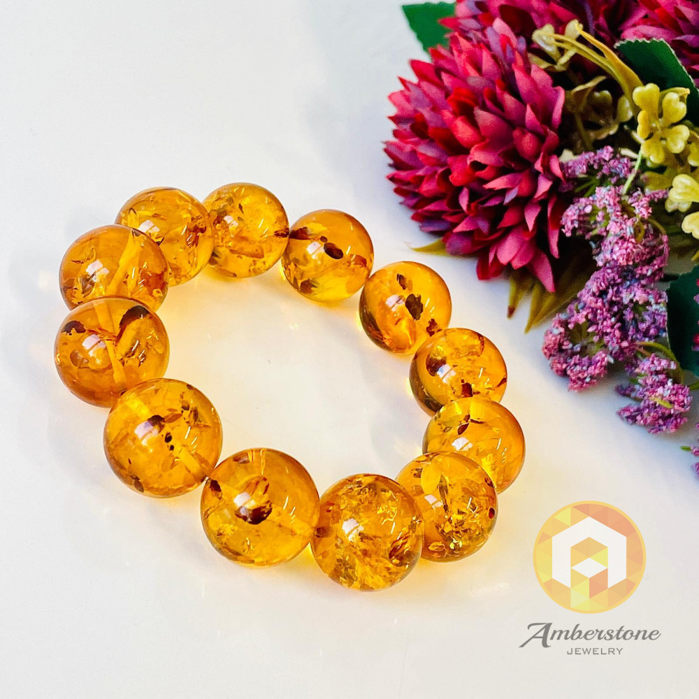 Cognac Baltic Amber Bracelet, Natural Polished Amber Bracelet, Summer Safari