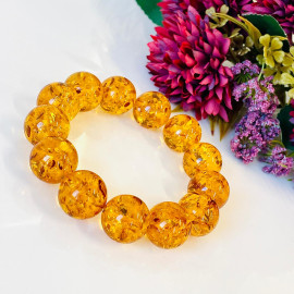 Cognac Baltic Amber Beaded Bracelet with Inclusions