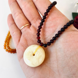 Premium Quality Genuine Baltic Amber Donut Pendant in Yellow Tiger