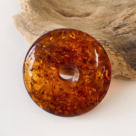 Premium Quality Genuine Baltic Amber Donut Pendant in Yellow Tiger