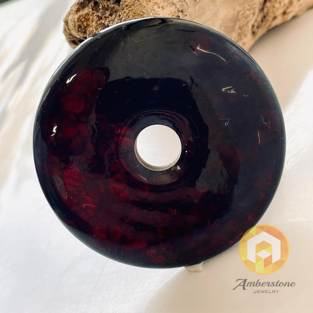 Cherry Amber Pendant, Amber Donut in Cherry Color, Natural Baltic Donut Pendant