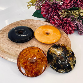 Premium Quality Genuine Baltic Amber Donut Pendant in Yellow Tiger