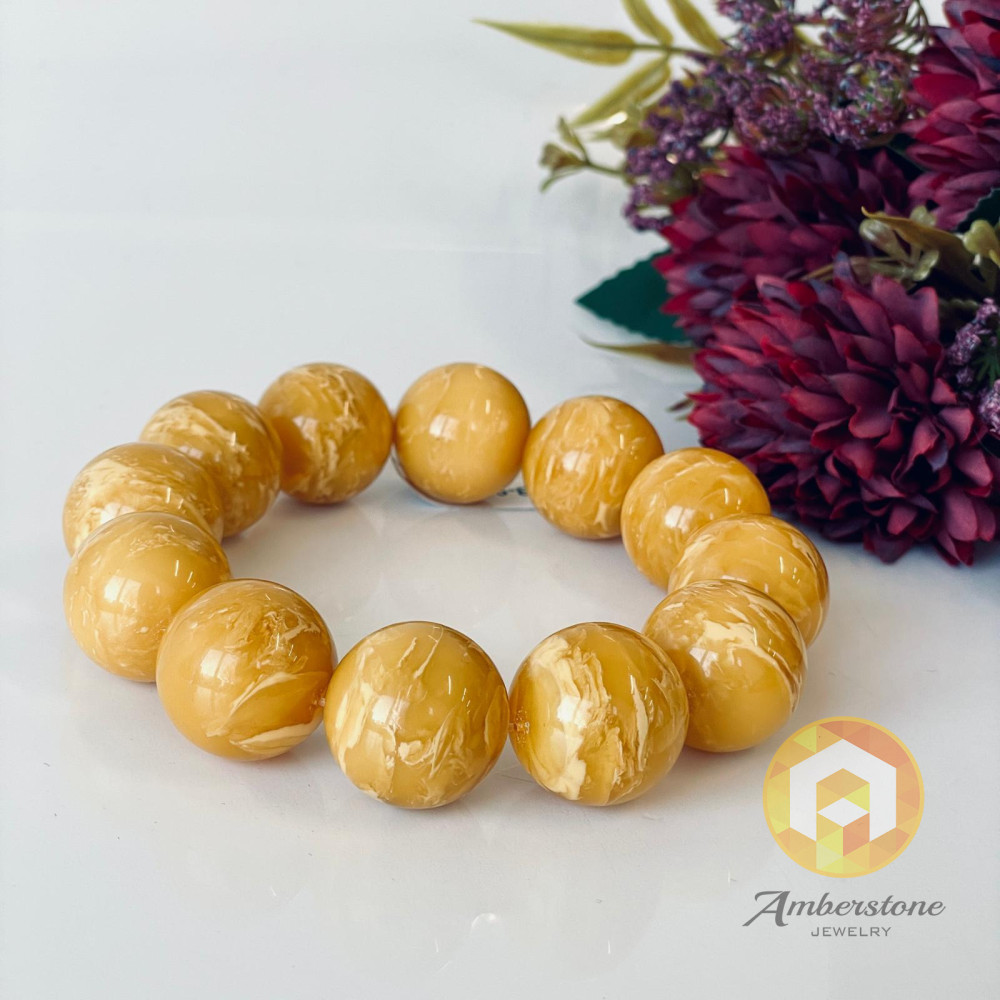 سوار عنبر البلطيق الأصلي المصنوع يدويًا عالي الجودة باللون الليموني الشفاف