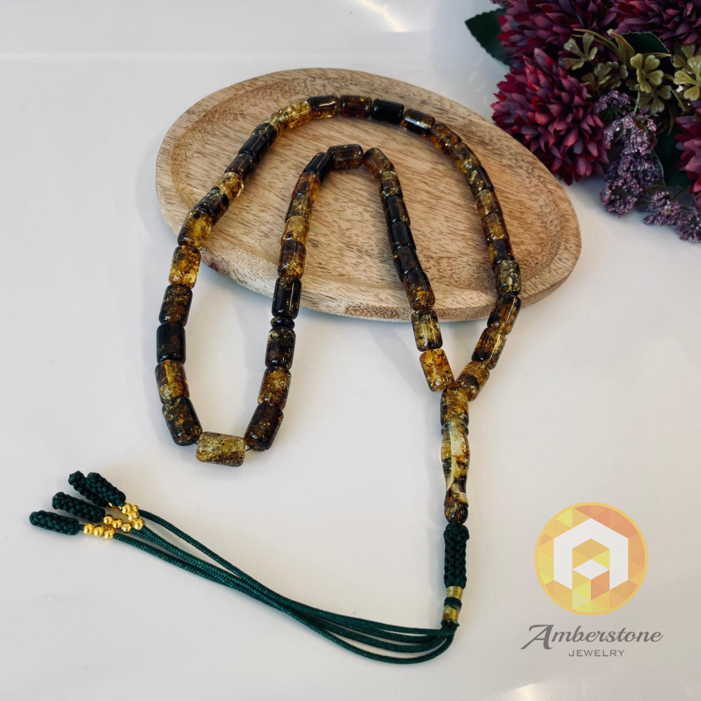 Green Natural Amber Islamic Prayer beads 12*14mm