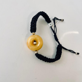 Macrame Bracelet with Yellow Amber Donut, Small Donut Bracelet, Handmade in Poland