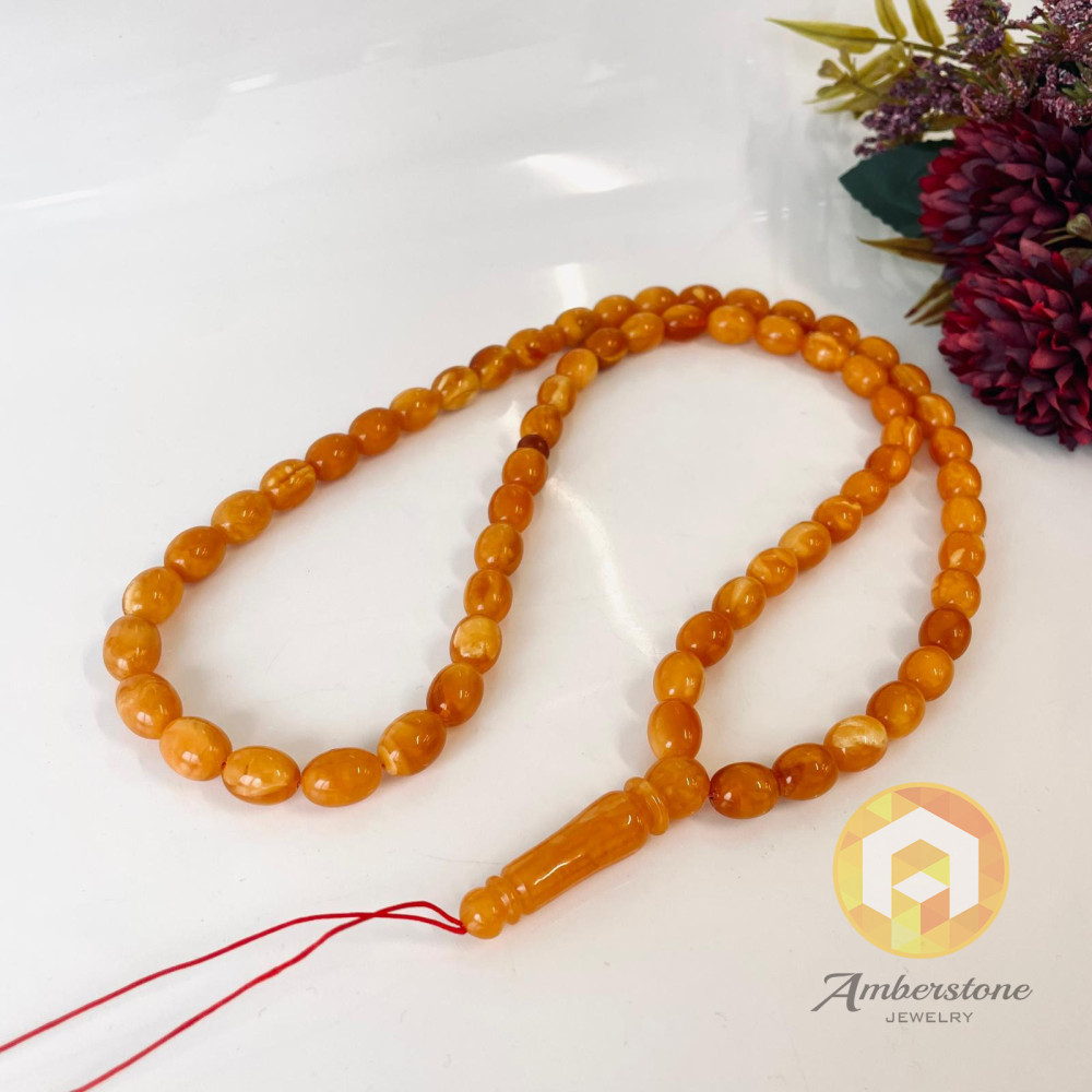 Orange Vintage  Islamic Amber Prayer Beads, Muslim Rosary