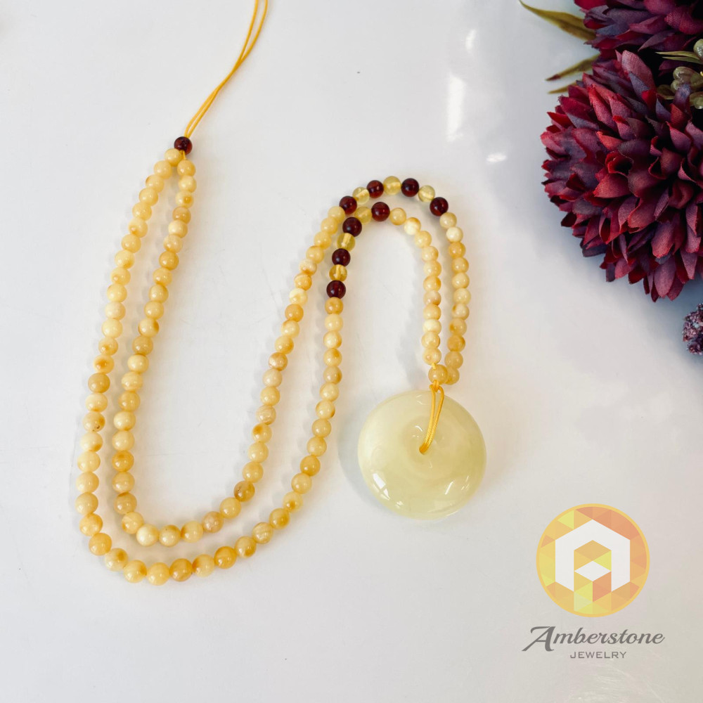 Premium Quality Genuine Baltic Amber Donut Pendant in Yellow Tiger