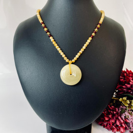 Handmade White Amber Donut, with Baltic Amber Beaded Necklace