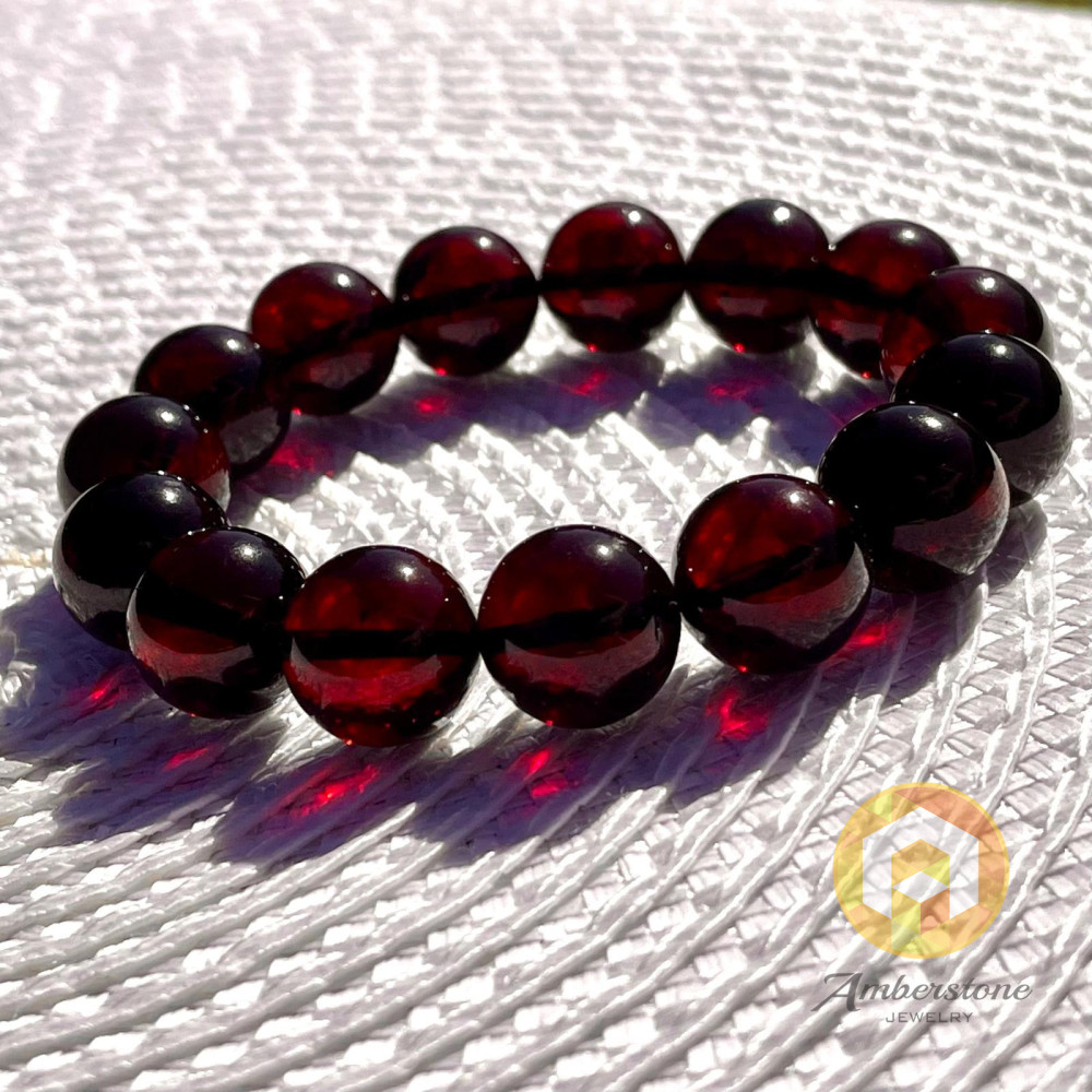 Cherry Round Amber Beads, Cherry Bracelet made of Amber