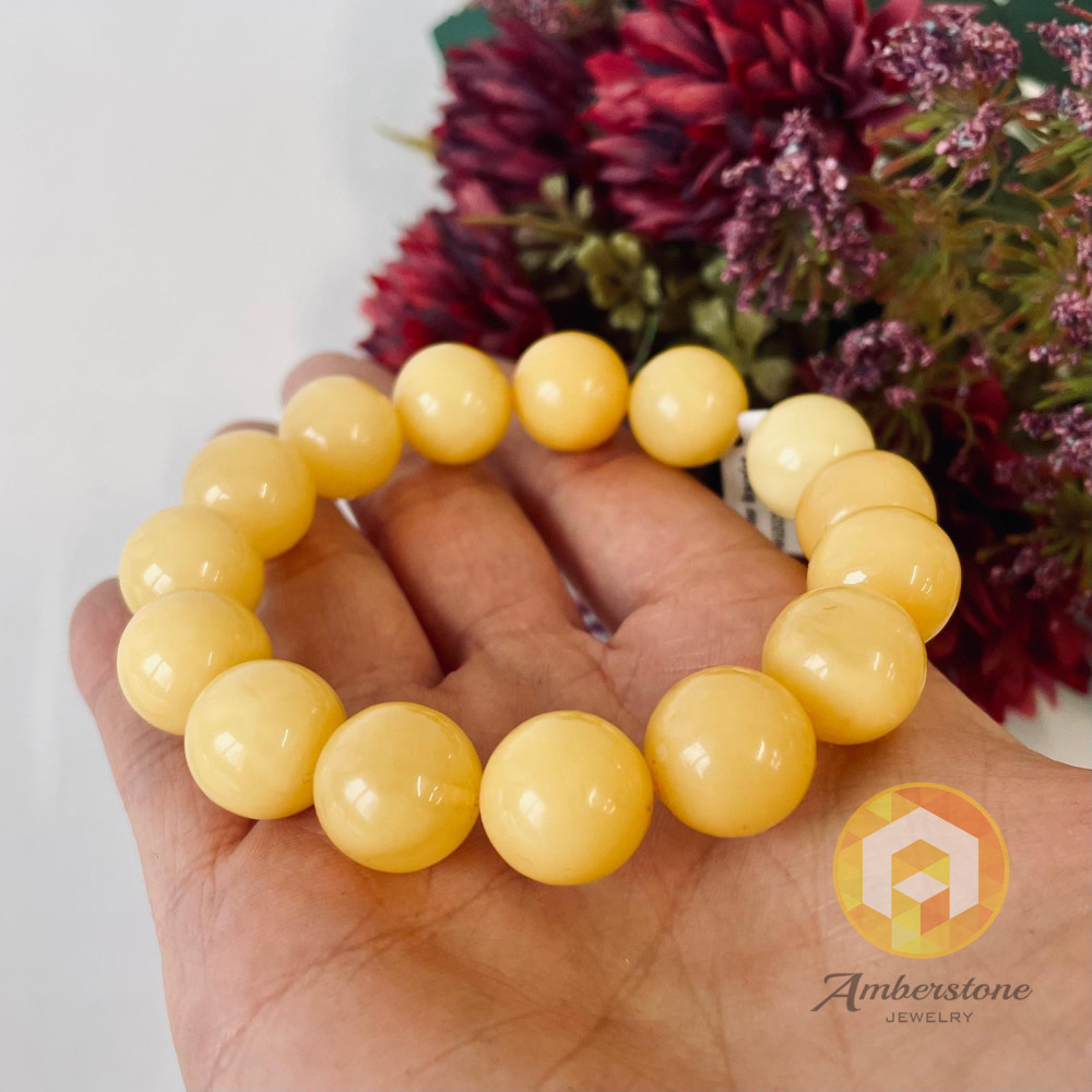 🎥 Yellow Amber Beads, 14 mm Baltic Amber Beaded Bracelet