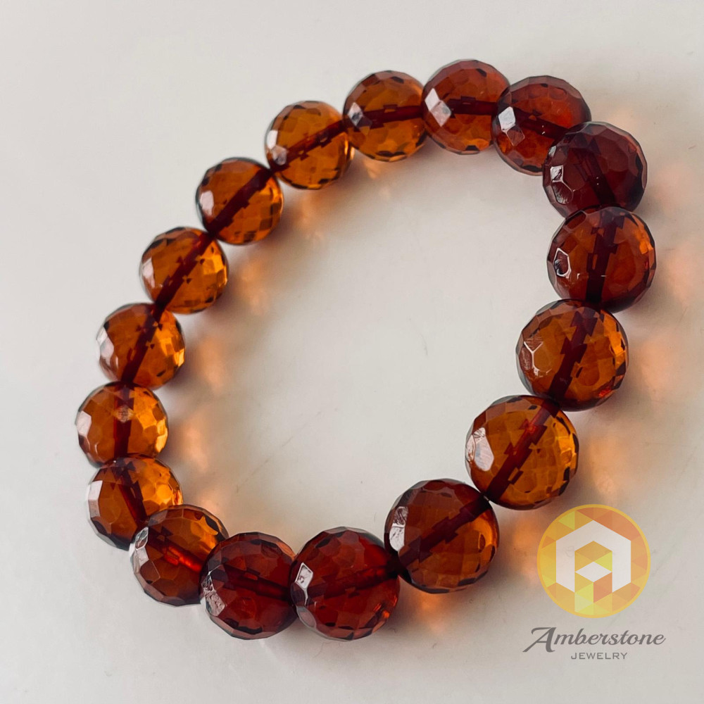🎥 Faceted Cognac Color Genuine Baltic Amber Bracelet