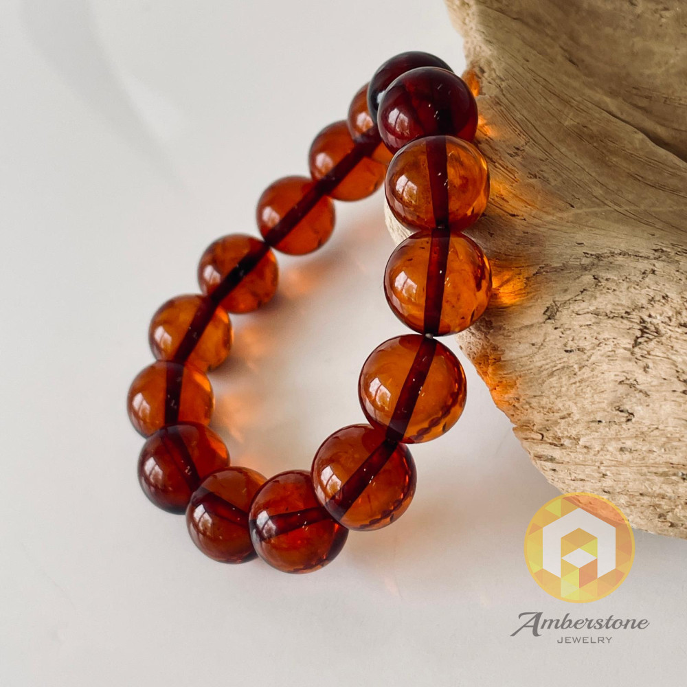 Cherry Round Amber Beads, Cherry Bracelet made of Amber