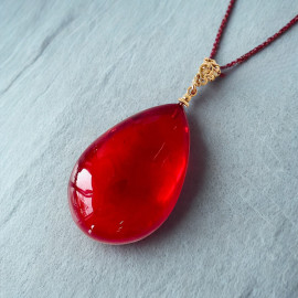Royal Red Amber Pendant with 925 Gold-plated Silver Drop Shape Pendant
