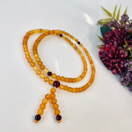 Butterscotch Amber Buddhist Prayer, Natural Baltic Amber Mala 108 Beads