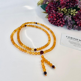 Butterscotch Amber Buddhist Prayer, Natural Baltic Amber Mala 108 Beads