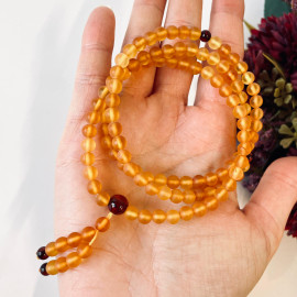 Butterscotch Amber Buddhist Prayer, Natural Baltic Amber Mala 108 Beads