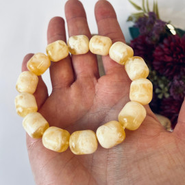 White and Yellow Baltic Amber Barrel Beaded Bracelet