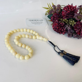 White Natural Baltic Amber Rosary, Islamic Prayer Beads, 33 Beads 12mm