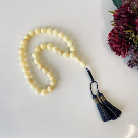 White Natural Baltic Amber Rosary, Islamic Prayer Beads, 33 Beads 12mm