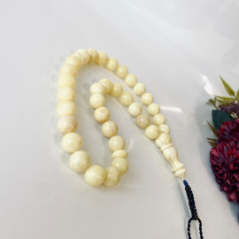 NEW White Natural Baltic Amber Rosary, Islamic Prayer Beads, 33 Beads 12mm