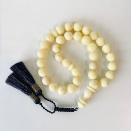 White Natural Baltic Amber Rosary, Islamic Prayer Beads, 33 Beads 12mm