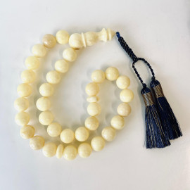 White Natural Baltic Amber Rosary, Islamic Prayer Beads, 33 Beads 12mm