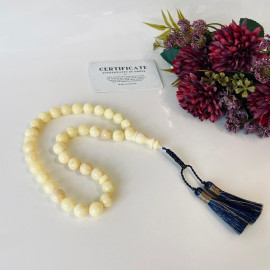 White Natural Baltic Amber Rosary, Islamic Prayer Beads, 33 Beads 12mm