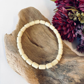 White Subtle Barrel Amber Beaded Bracelet, Natural Baltic Amber