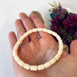 White Subtle Barrel Amber Beaded Bracelet, Natural Baltic Amber