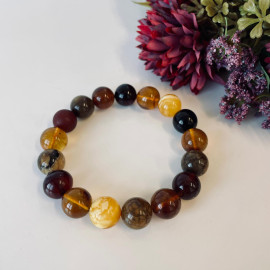 Colorful Amber Beaded Bracelet, 12 mm Baltic Amber Beads