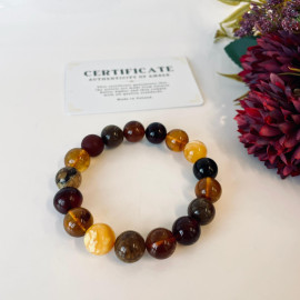 Colorful Amber Beaded Bracelet, 12 mm Baltic Amber Beads