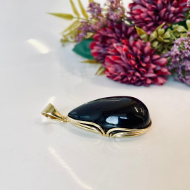 قلادة بسيطة من كهرمان البلطيق كونياك مع فضة مطلية بالذهب عيار 925، مصنوعة يدويًا