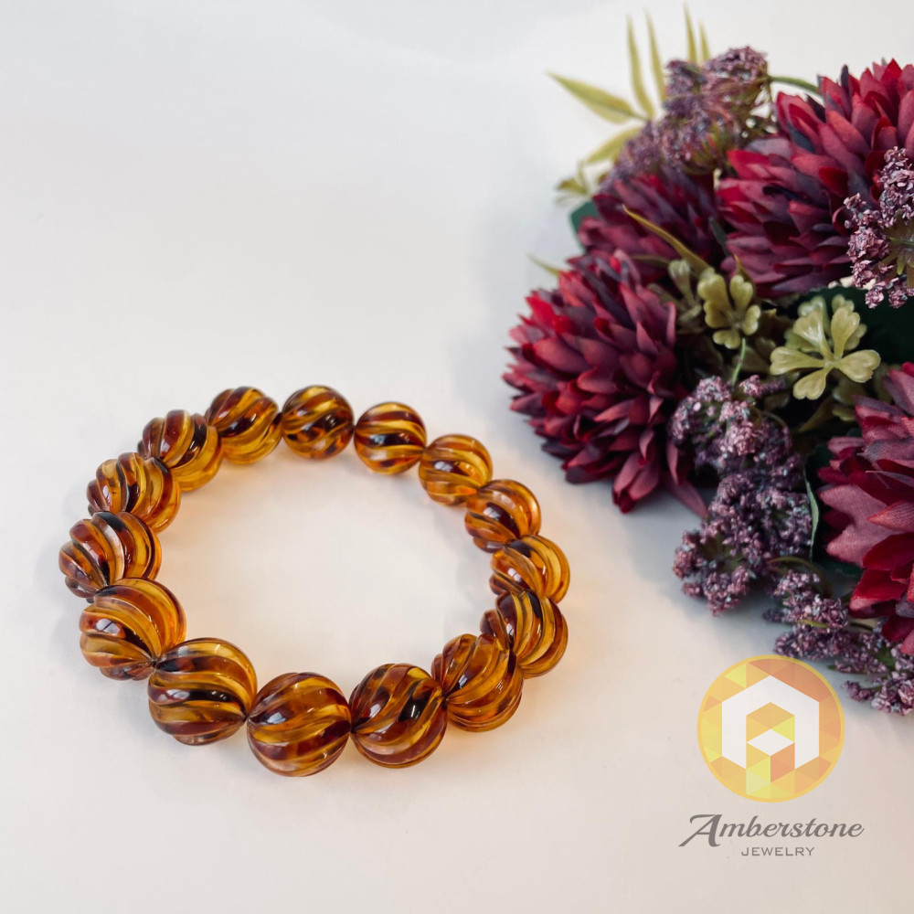 Hand-Polished Bracelet, Gold Cognac Amber, Genuine Baltic Amber