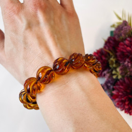 Hand-Polished Bracelet, Gold Cognac Amber, Genuine Baltic Amber