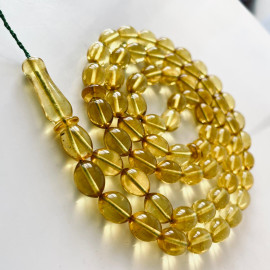 Islamic Prayer 66 Beads Made of Clear Yellow Baltic Amber, Olive Amber Beads