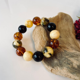 Multicolor Amber Bracelet, Colorful Amber Beaded Jewelry, 17 mm Amber Beads