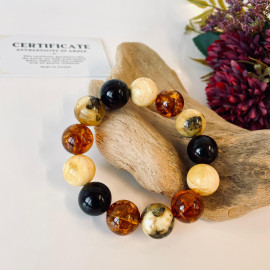 Multicolor Amber Bracelet, Colorful Amber Beaded Jewelry, 17 mm Amber Beads