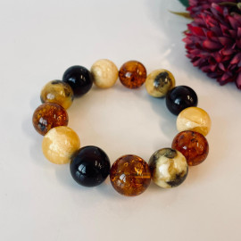 Multicolor Amber Bracelet, Colorful Amber Beaded Jewelry, 17 mm Amber Beads
