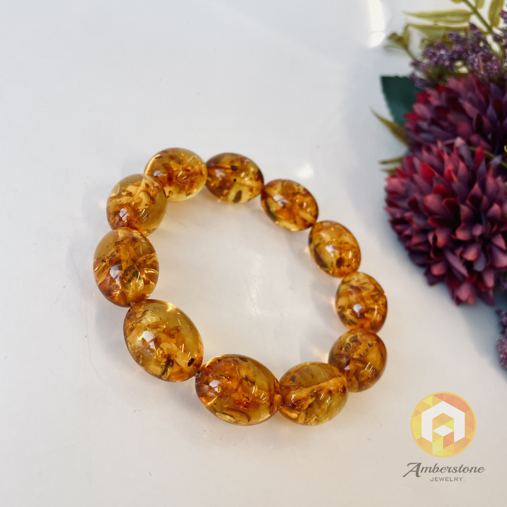 Gold Cognac Amber Stone, Genuine Baltic Amber, Handmade in Poland