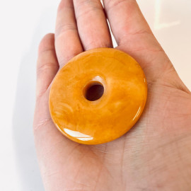 Premium Quality Genuine Baltic Amber Donut Pendant in Yellow Tiger