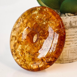 Premium Quality Genuine Baltic Amber Donut Pendant in Yellow Tiger