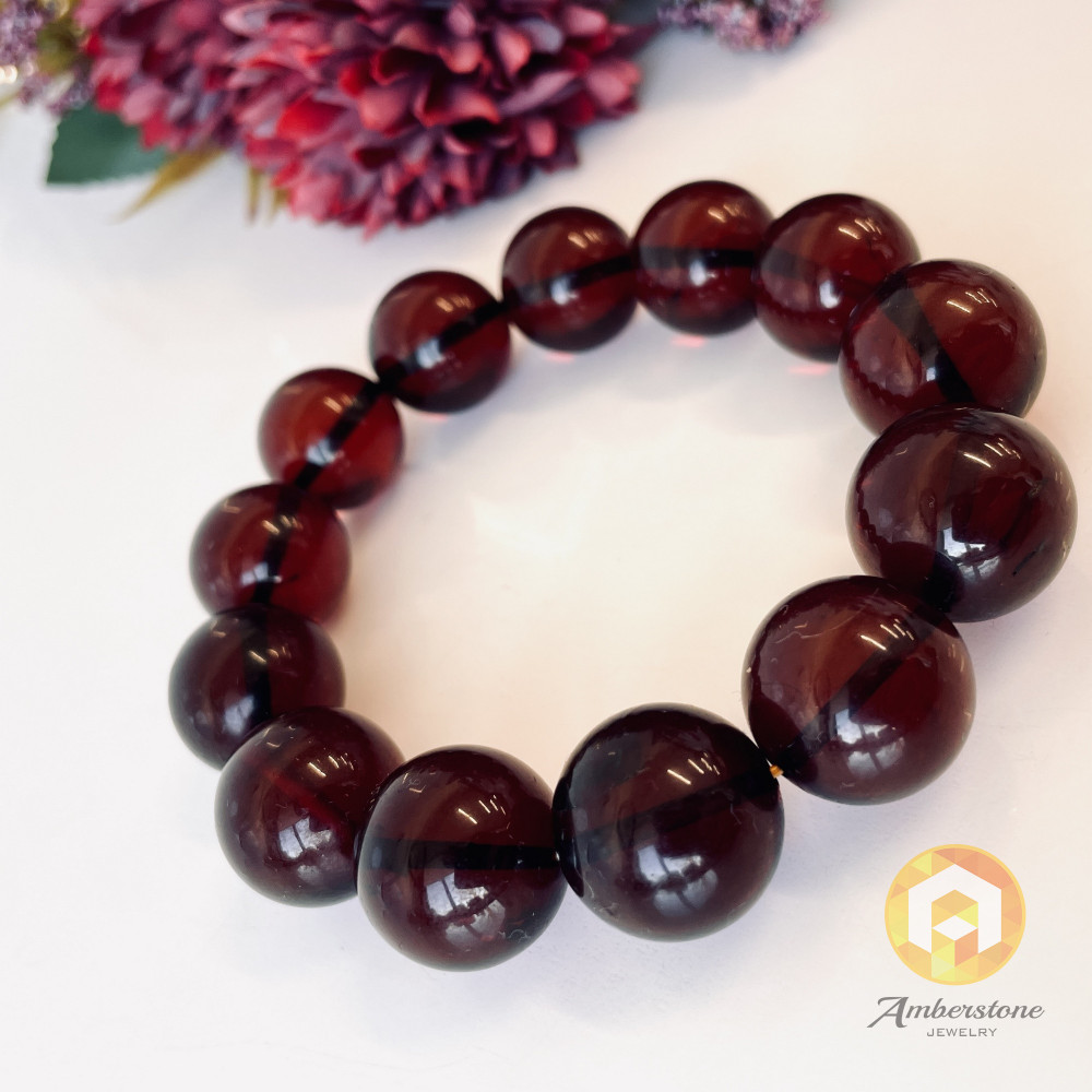 Natural Baltic Amber Cherry Bracelet, 17 mm Beads, Authentic Amber from Poland