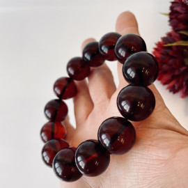 Natural Baltic Amber Cherry Bracelet, 17 mm Beads, Authentic Amber from Poland