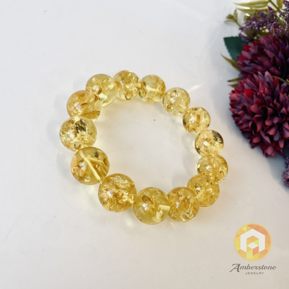 Natural Baltic Amber Light Cognac Bracelet, 17 mm Handmade Beads, Authentic Amber from Poland