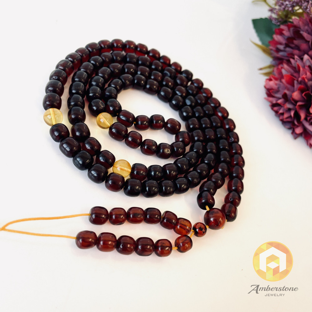 Yellow Natural Amber Mala Buddhist Prayer beads 5mm