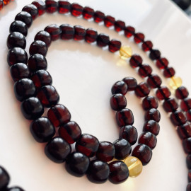Natural Baltic Amber Buddhist Mala, Cherry Amber Beads with Clear Yellow Spacers, Handmade in Poland