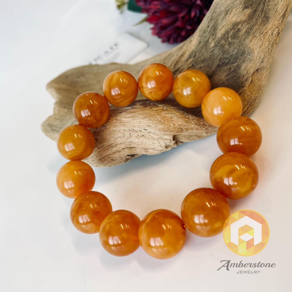 Bracelet Made Of Orange Natural Baltic Amber, Genuine Baltic Amber Beaded Bracelet